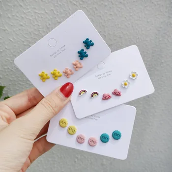 Şeker Renk Sevimli Meyve Bitki Küçük Küpe Kadınlar Kız için Renkli Metal Sprey Çoklu Saplama Küpe Bildirimi Parti Takı