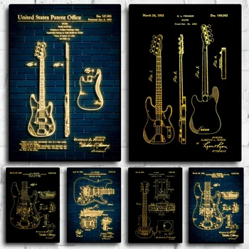 Altın Halk Caz Gitar Düşünme Poster Müzik Grubu Enstrüman Sanat ev duvar dekorasyonu Tuval Poster Estetik Odası