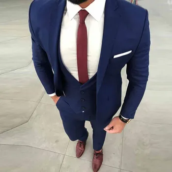 Mavi Erkek Takım Elbise Slim Fit Düğün Takımları Erkekler İçin Damat En İyi Adam Parti Balo Blazer Rahat Sokak Akıllı İş Smokin Terno 3 ADET