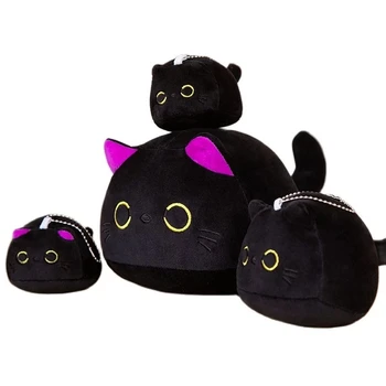 Karikatür Siyah Kedi peluş oyuncaklar Mini Boy Hayvan Kedi Bebek Güzel Anahtarlık Kolye Oyuncaklar Sevimli Parmak Hediye Çocuklar Kızlar için