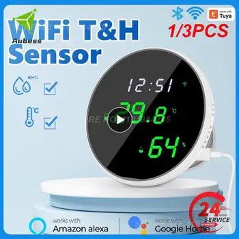 1/3 ADET Tuya Akıllı Sıcaklık Ve Nem Sensörü WiFi Kapalı Higrometre Termometre lcd ekran Arka Işık Desteği Alexa