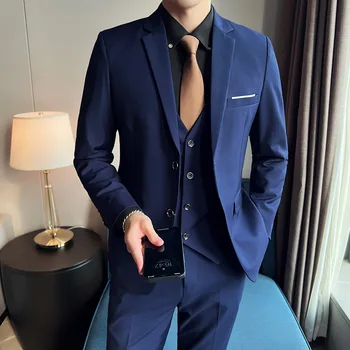 (Ceket + Pantolon + Yelek) yeni Düğün Takımları Erkekler için En İyi erkek 3 ADET Set resmi kıyafet İş Toplantıları için Özel Yapılmış Siyah Takım Elbise