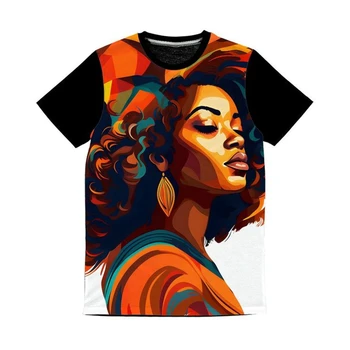 2024 Yeni Meksika Tarzı kadın kısa kollu tişört 3D Afrikalı Kız Çizim Üst T-shirt Yaz Yeni Baskı Y2K kadın Gömlek
