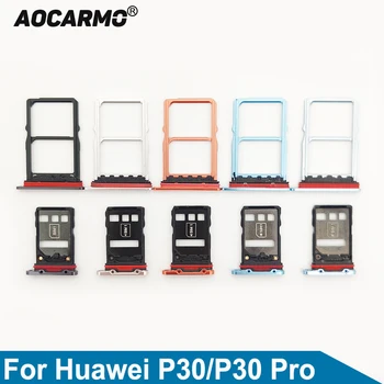 Aocarmo Turuncu / Siyah / Açık Mavi/Koyu Mavi/Gümüş / Mor SD microSD Tutucu Nano Sım Kart Tepsi Yuvası Huawei P30 / P30 Pro