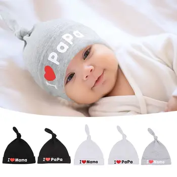 Seviyorum Papa Mama Baskı Bebek Şapka Ayarlanabilir 0-3M Pamuk Yenidoğan Kaput Elastik Bere Şapka Yenidoğan Hediye