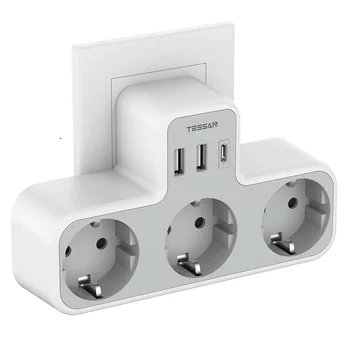 TESSAN AB KR Fiş Çok Çıkışlı Duvar Soket Genişletici AC Çıkışları, USB Bağlantı Noktaları andType C Elektrik Soketi Güç Adaptörü Ev için