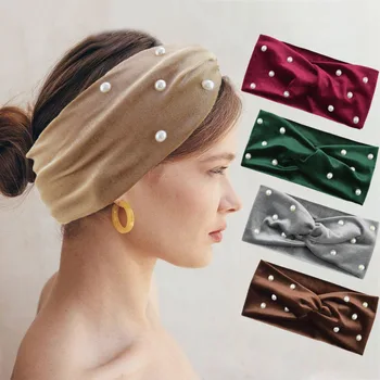Streç Düz renk kadife İnciler Scrunchies Yumuşak Elastik İnci Bantlar Kadınlar için Şapkalar Kızlar Hairband saç aksesuarları