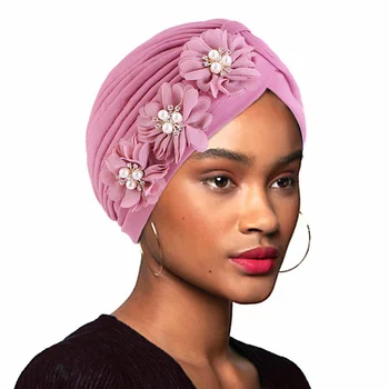Hindistan Kadınlar Müslüman Başörtüsü Çiçek Kaput Kemo Kap Underscarf Kanser Pilili bere Femme Turbante Şapkalar Başkanı Wrap Mujer