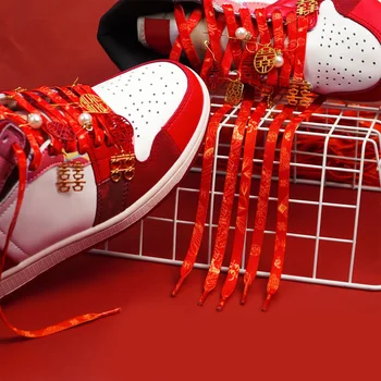 2023 Yeni Moda Çin Kırmızı Ayakkabı Bağı Düğün Düz Ayakkabı Bağcıkları Yuvarlak Ayakkabı Bağcığı Sneakers İçin Beyaz Spor Ayakkabı Dantel 1 Çift