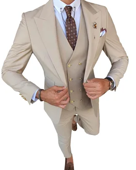 Erkek İş 3 Parça Takım Elbise Yelek Tüvit Resmi Düzenli Fit Yelek Düğün Groomsmen Blazer (Blazer + Yelek + Pantolon)
