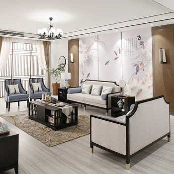 Özelleştirilmiş yeni Çin kanepe katı ahşap kumaş kombinasyonu modern basit oturma odası modeli odası günlük Zen high-end mobilya
