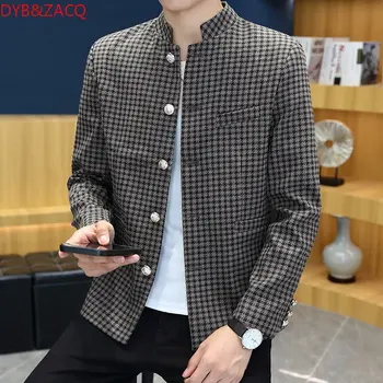 DYB ve ZACQ Marka Ayakta Yaka Ekose desenli Takım Elbise Erkekler Kore Versiyonu İnce 2022 Yeni Bahar ve Sonbahar Zhongshan Rahat Ekose Ceket
