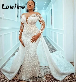 Artı Boyutu Afrika Kraliyet düğün elbisesi Ayrılabilir Tren İle Mermaid Robe De Mariee Boncuklu Kadınlar gelinlikler 2023 Gelin Elbiseler