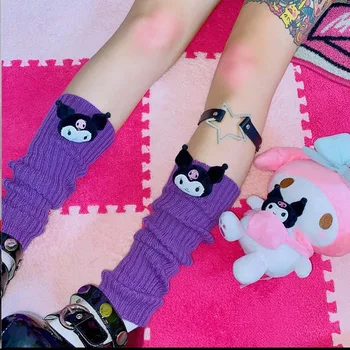 Anime Sanrio Kawaii Lolita Kız Çorap Hello Kitty Kuromi Örme çizgili çoraplar Kollu JK Kız Buzağı Çorap Kız Kalp Hediye
