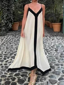 QWEEK Plaj Tarzı Tatil Tatil Kayma uzun elbise Kadınlar 2024 Yaz Casual Seksi Backless Maxi Elbiseler Kadın Sundress