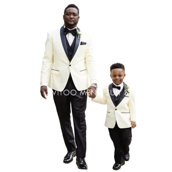 Baba Ve Oğul Ebeveyn-Çocuk Giyim Slim Fit 3 Parça Erkek Takım Elbise Erkek Takım Elbise / Düğün Resmi Kostüm Homme Erkek Çocuk Seti Ceket