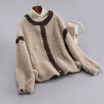 Kadın Kış Gerçek Koyun Shearlıng Kuzu Kürk Ceket Tek göğüslü Moda Yün Ceket Bayanlar Kalın Sıcak Rahat Giyim X851