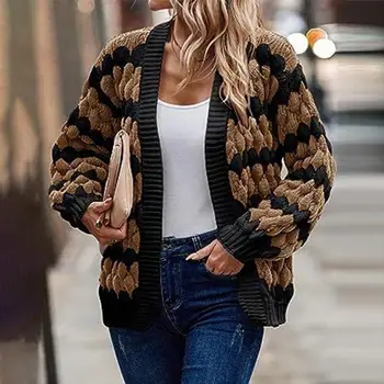 Kadın Sonbahar Kış Kazak Ceket Örme Kalın sıcak tutan kaban Fener Kollu Gevşek Açık Dikiş Hırka Elastik kadın ceketi