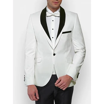 2023 Lüks Blazer Beyaz Ceket Erkek Takım Elbise Siyah Şal Yaka Tek Göğüslü Zarif Düğün Kostüm İki Parçalı Ceket Pantolon