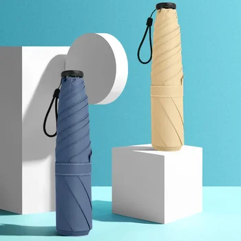 Ultra Hafif Mini Taze ve Sevimli Bayanlar Kalem Katlanır Vinil Otomatik Şeffaf Şemsiye Güneş Kremi Güneşlik Şemsiye