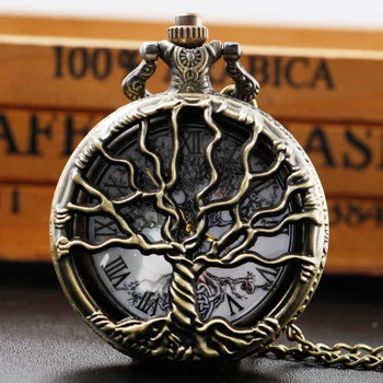 Antik Bronz Hayat Ağacı Tasarım Kuvars cep saati Kolye Kolye İzle Hediyeler Erkekler Kadınlar için reloj de bolsillo