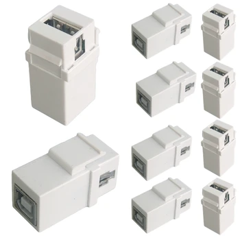 5 parçalı USB-A'dan B'ye düz kafa dişi-dişi konnektör, duvar paneli kurulumu için toka destekli, siyah beyaz