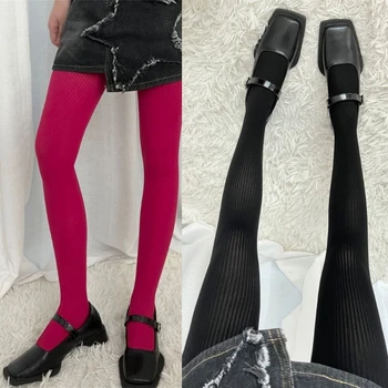 Kadın Külotlu Çorap Düz Renk Dikey Çubuk Külotlu Çorap Tayt Çorap Hediyeler 37JB
