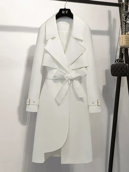 [FEIZI Consort]Beyaz orta uzunlukta trençkot kadın bahar 2023 yeni ışık lüks ve minimalist mizaç ceket