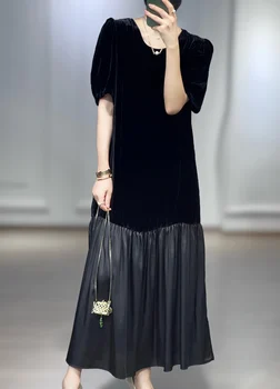 2023 İlkbahar / Yaz Moda Yeni kadın Giyim İpek Kadife Dikiş Elbise 0814