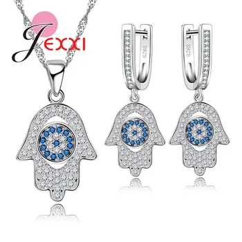 Geometrik 925 Ayar Gümüş Küpe Kolye takı seti Kızlar İçin doğum günü hediyesi Beyaz Mavi CZ Rhinestone Parti Seti