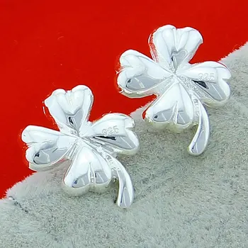 SAIYE DOTEFFIL 925 Ayar Gümüş Dört Yapraklı Yonca düğme küpe Kadın İçin Moda Charm Düğün Nişan Parti Takı