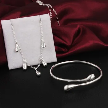 Güzel 925 Ayar Gümüş Güzel su damlası kolye bileklik bileklik takı seti kadın için Parti düğün moda Tatil hediyeler