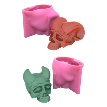 Y1UB Şeytan Boynuzları Kafatası 3D sabun kalıbı DIY Epoksi Kalıp El Yapımı Mumlar Aroma Balmumu Sabun dekorasyon kalıpları