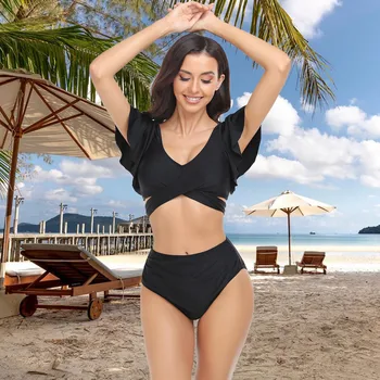 Yaz Çiçek Baskı Seksi İki parçalı Bikini Setleri Plaj Mayo 2023 Kadınlar Yüksek Bel Çabuk Kuruyan Derin V Yaka Mayo