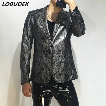 Bar Gece Kulübü Erkek Şarkıcı Glitter Lazer Blazer Moda Slim Fit Sahne Performansı Ceket Ana Saç Şık Bahar Sonbahar