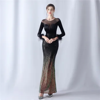 2023 Fishtail Etekler Marka Yeni Uzun Pullu Süper Yağ Artı Boyutu Yağ Güzellik Performans Kostüm Ziyafet Abiye Sequins