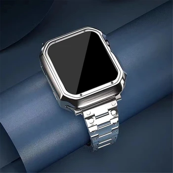 Apple watch için 8 7 45mm 41mm ultra 49mm bant + kılıf 44mm 40mm iwatch için se 8 7 6 5 4 3 42mm 38 paslanmaz çelik kayış TPU kılıf