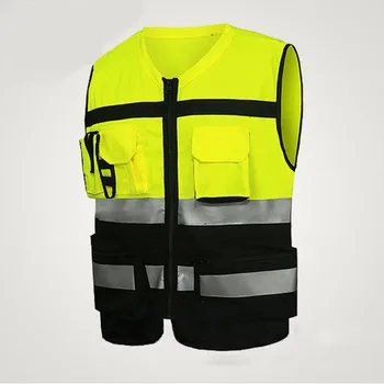 L-Xxl Yansıtıcı Güvenlik Yelek Büyük Boy Yüksek Görünürlük Zip ile Ön Cepler Güvenlik Bisiklet Giyim Ceket Depo için