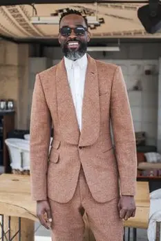 Yeni Varış Tüvit Özel Erkek Takım Elbise Ince 2 Parça Smokin Damat Takım Elbise Özel Balo Blazer Terno Masculino (Ceket + Pantolon + Kravat)