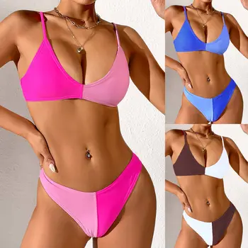 Push Up Bikini Seksi Kadın Mayolar 2023 Yüksek Bel Kadın Mayo Colorblock bikini seti Yüzmek Biquini Mayo Beachwear