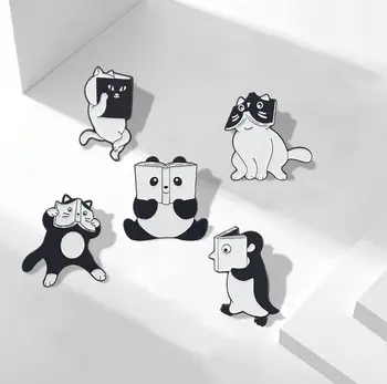 Güzel Hayvan Emaye Pin Özel Kedi Penguen Panda Bir Kitap Okumak Broş Çanta Yaka Pin Karikatür Komik Rozeti Takı Hediye için çocuk