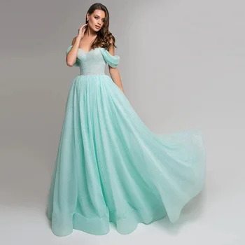 Sparkly Balo Elbise Off-Omuz Parlak Elbise A-Line Kat Uzunluk uzun elbise Katmanlı Tül Abiye Kadınlar İçin 2023 Balo elbisesi