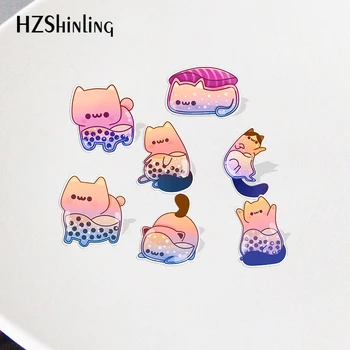 Karikatür Hayvan Boba Süt Çay Kediler Akrilik Yaka Pin Desen Anime Akrilik Yaka İğneler Reçine Akrilik Epoksi