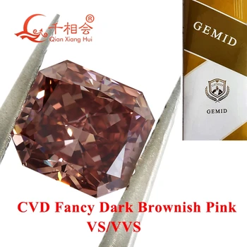 CVD elmas Kahverengimsi Pembe renk 1.5 ct VS1 netlik radyant şekli GEMID sertifikalı lab grown elmas gevşek taş