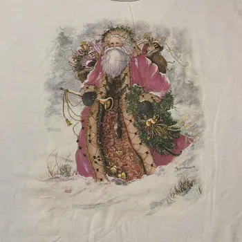 Vintage Noel Baba St Nicholas Noel Sanat T Shirt Güzel Sanatlar erkek Boyutu XL