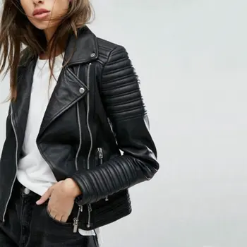 Yeni Moda Kadınlar Yumuşak Motosiklet Faux deri ceketler Bayanlar Uzun Kollu Sonbahar Kış Biker Streetwear Siyah Pembe Ceket