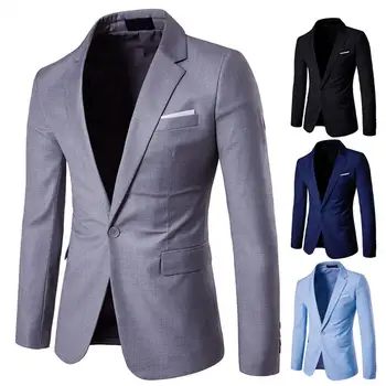 Basit Takım Elbise Ceket Tek Düğme Erkek Erkek Blazer Slim fit Saf Renk Blazer