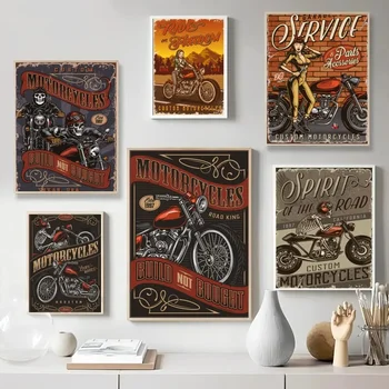 Retro Dönem Motosiklet Posterler Kraft Kağıt Vintage Poster duvar sanatı Boyama Çalışma Estetik Sanat Küçük Boyutlu duvar çıkartmaları