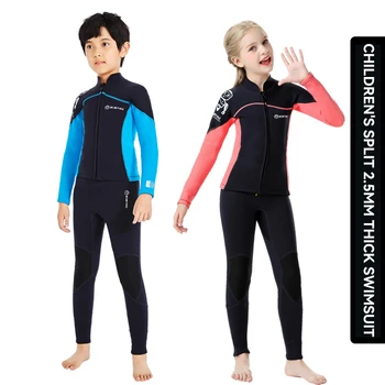 Çocuk 2.5 MM Neopren Wetsuit Erkek Kız Kalın Mayo Bölünmüş Termal Uzun Kollu Soğuk Geçirmez Dalış Sörf dalgıç kıyafeti