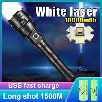10000mAh Süper Parlak Beyaz Lazer LED el feneri USB Şarj Edilebilir Uzun Menzilli Taktik Meşale Açık El Feneri kamp feneri